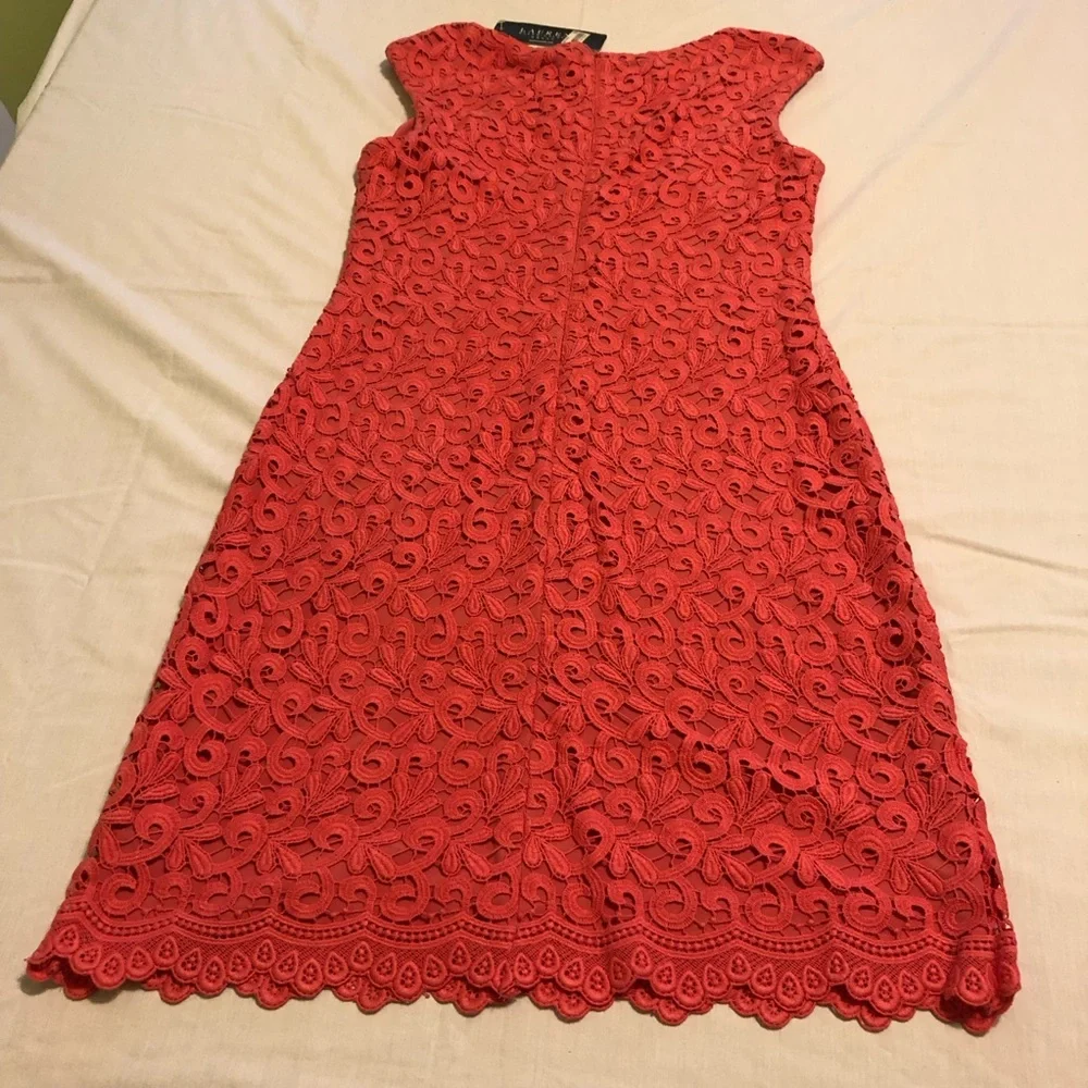 Ralph Lauren Coral Lace Midi Dress; NWT; Size 8 - Picture 2 of 16